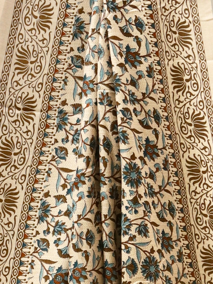 Beige and Blue Printed Kashida