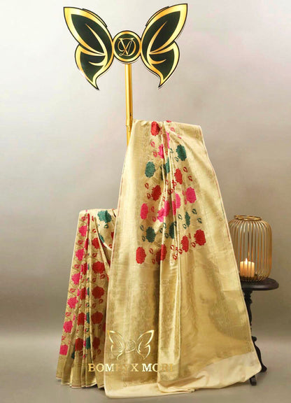 Khinkhwab Cream and Golden Bombyx Banarasi saree