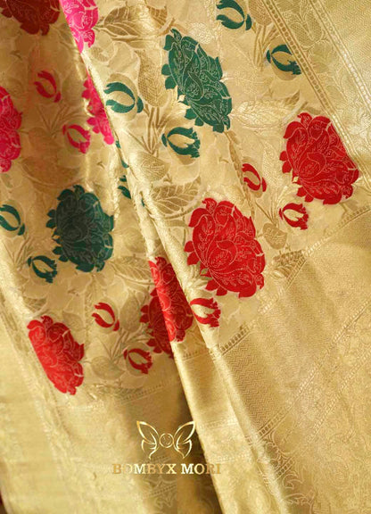 Khinkhwab Cream and Golden Bombyx Banarasi saree