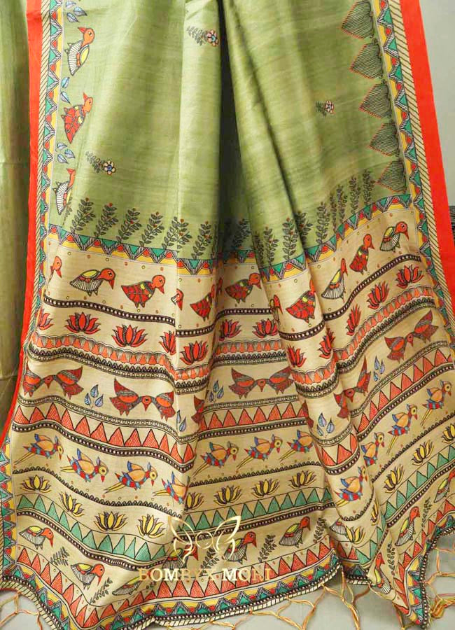 Light Green Madhubani Saree