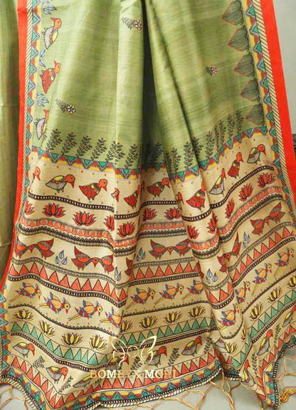 Light Green Madhubani Saree