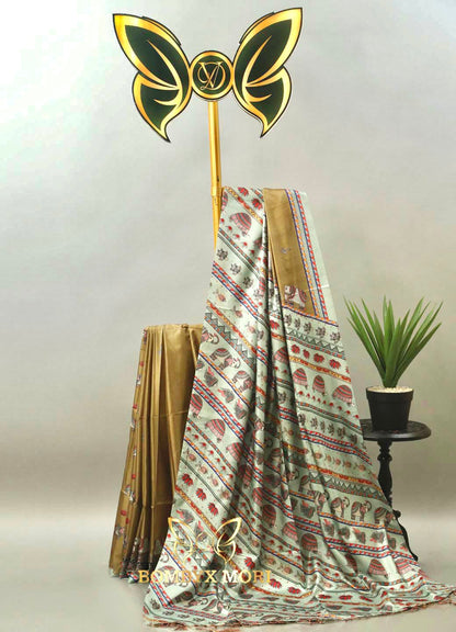 Green Madhubani Saree