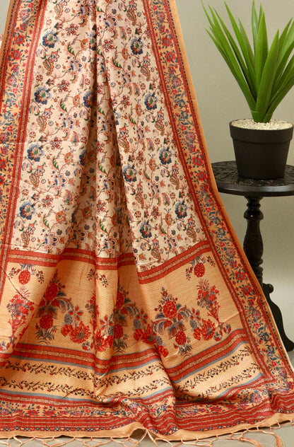 Creamy Beige Printed Kashida