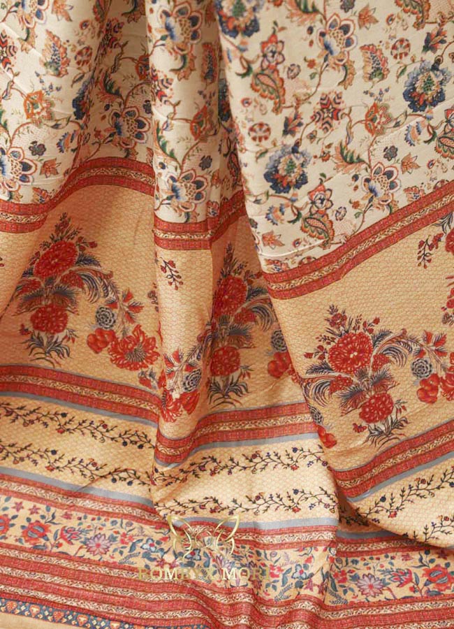 Creamy Beige Printed Kashida