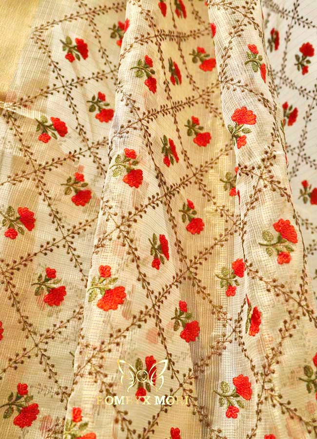 Cream and Golden Tissue saree