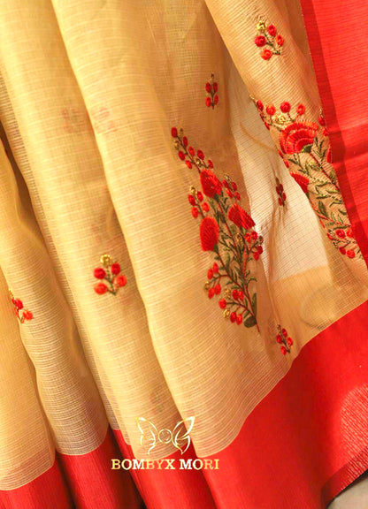 Golden Red Tissue Saree