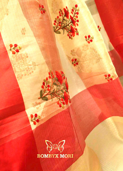 Golden Red Tissue Saree