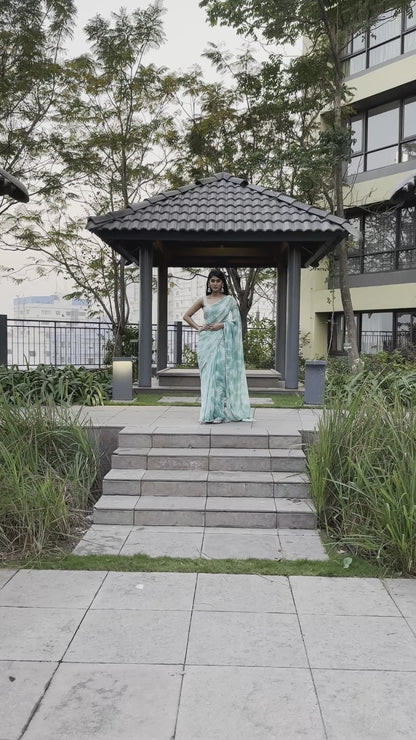 Light Blue Tie Dye Saree