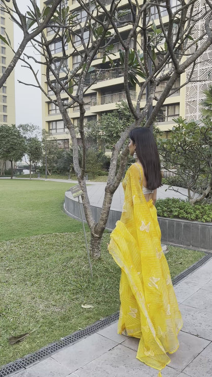 Yellow Bombyx Logo Saree