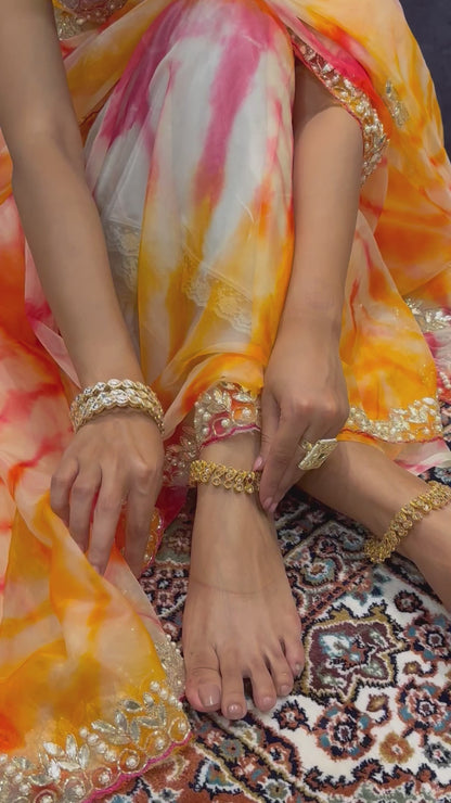 Pink Orange Tie Dye Saree