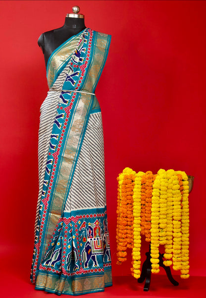 Blue Symphony Patola Silk Saree