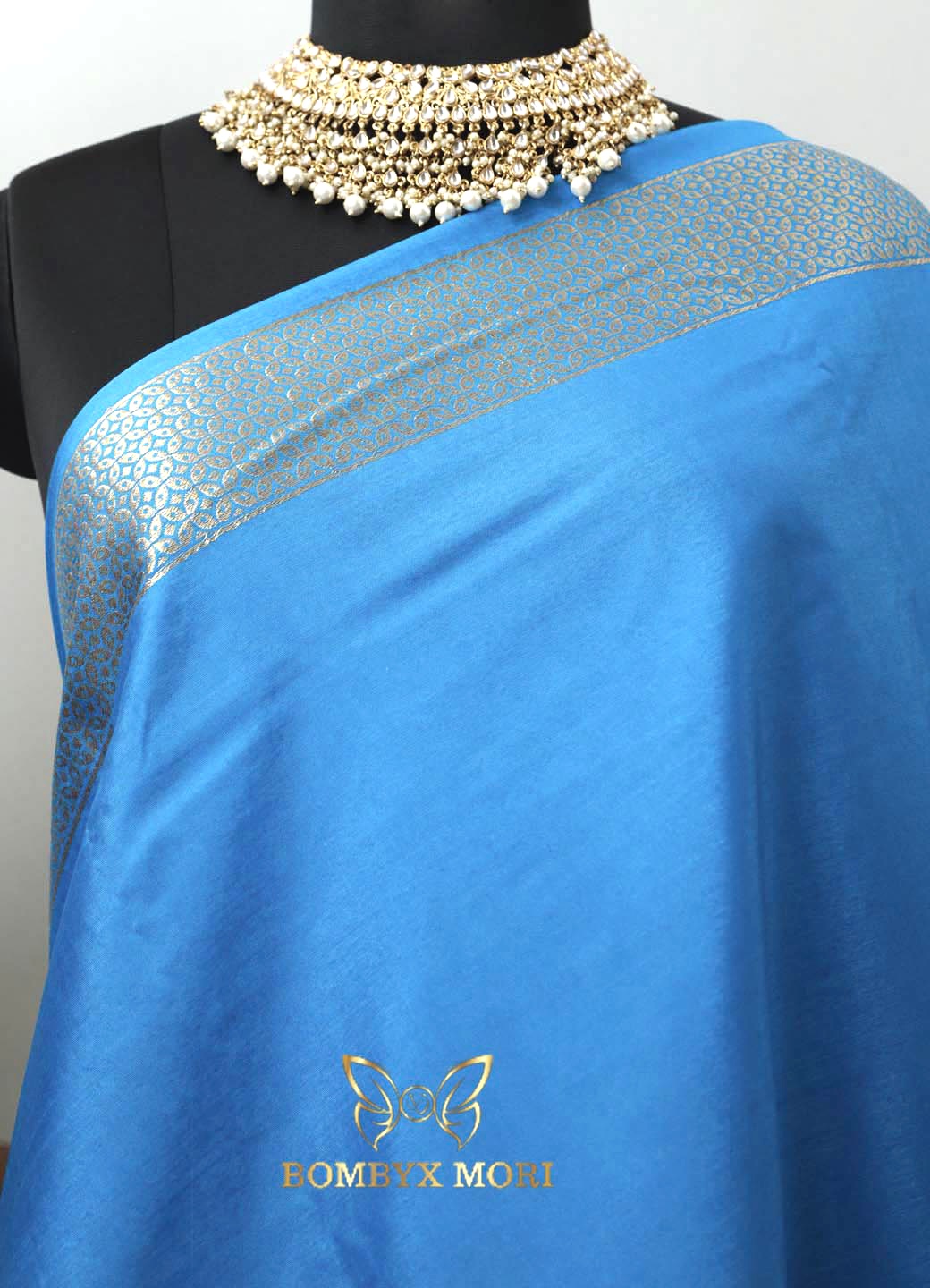 Azure Blue and Silver Celestial Dola Silk Saree