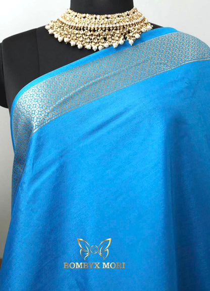 Azure Blue and Silver Celestial Dola Silk Saree