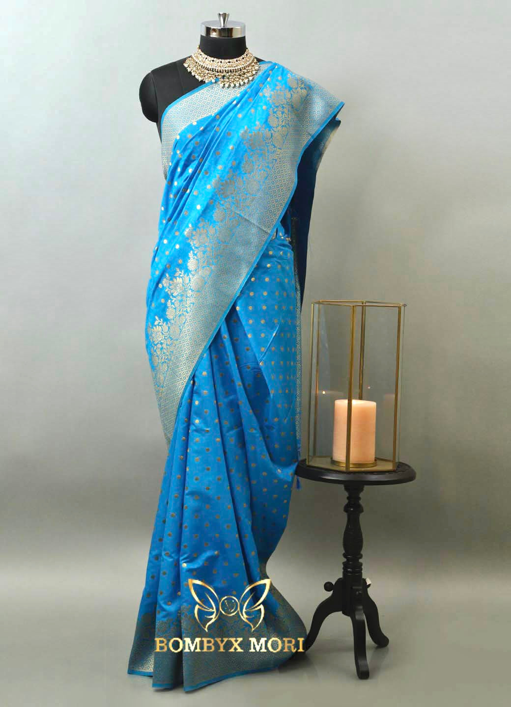 Azure Blue and Silver Celestial Dola Silk Saree