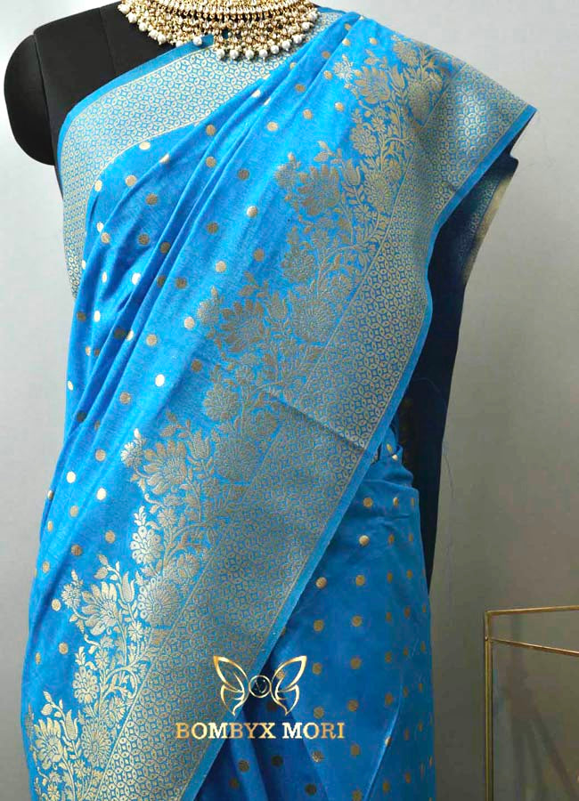 Azure Blue and Silver Celestial Dola Silk Saree