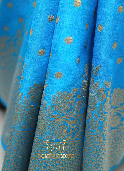 Azure Blue and Silver Celestial Dola Silk Saree