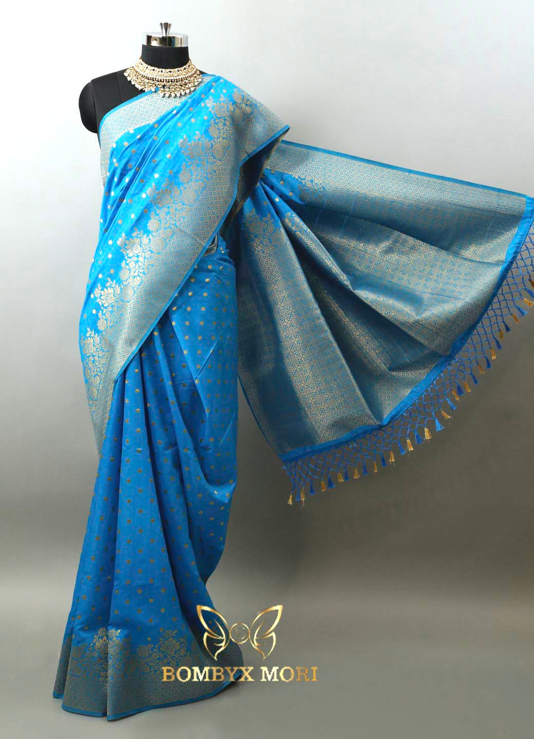 Azure Blue and Silver Celestial Dola Silk Saree