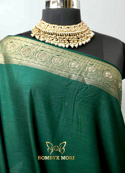 Dense Forest Green Dola Silk Saree