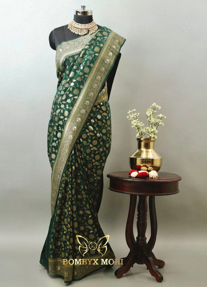 Dense Forest Green Dola Silk Saree