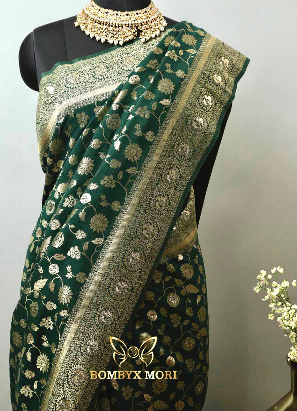 Dense Forest Green Dola Silk Saree