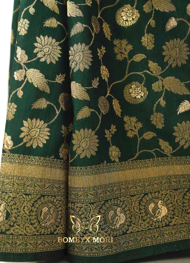 Dense Forest Green Dola Silk Saree