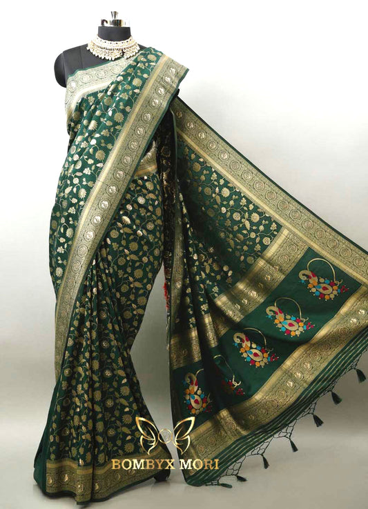 Dense Forest Green Dola Silk Saree