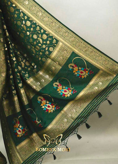 Dense Forest Green Dola Silk Saree