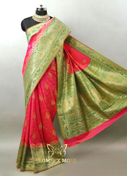 Magenta Pink and Green Tanchoi Silk Saree