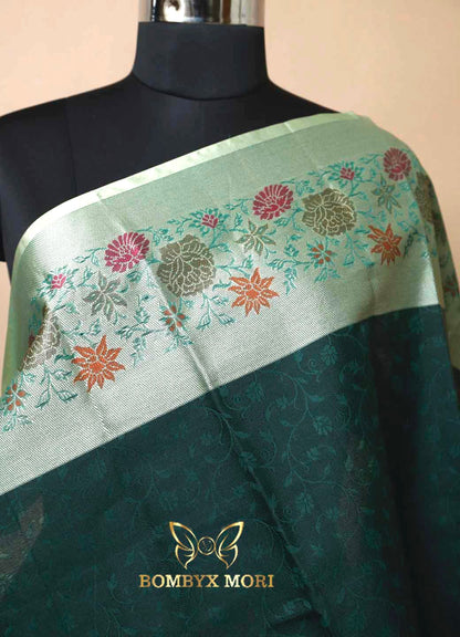 Dual Green tone Muslin Tanchoi Silk Saree