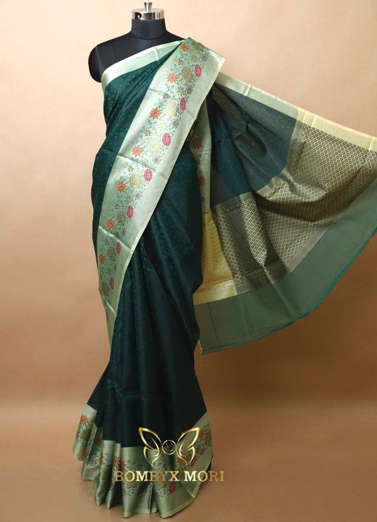 Dual Green tone Muslin Tanchoi Silk Saree