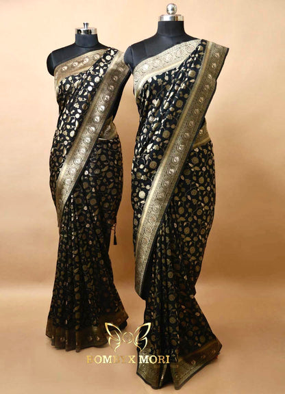  Magical Black and Golden Dola Silk Saree