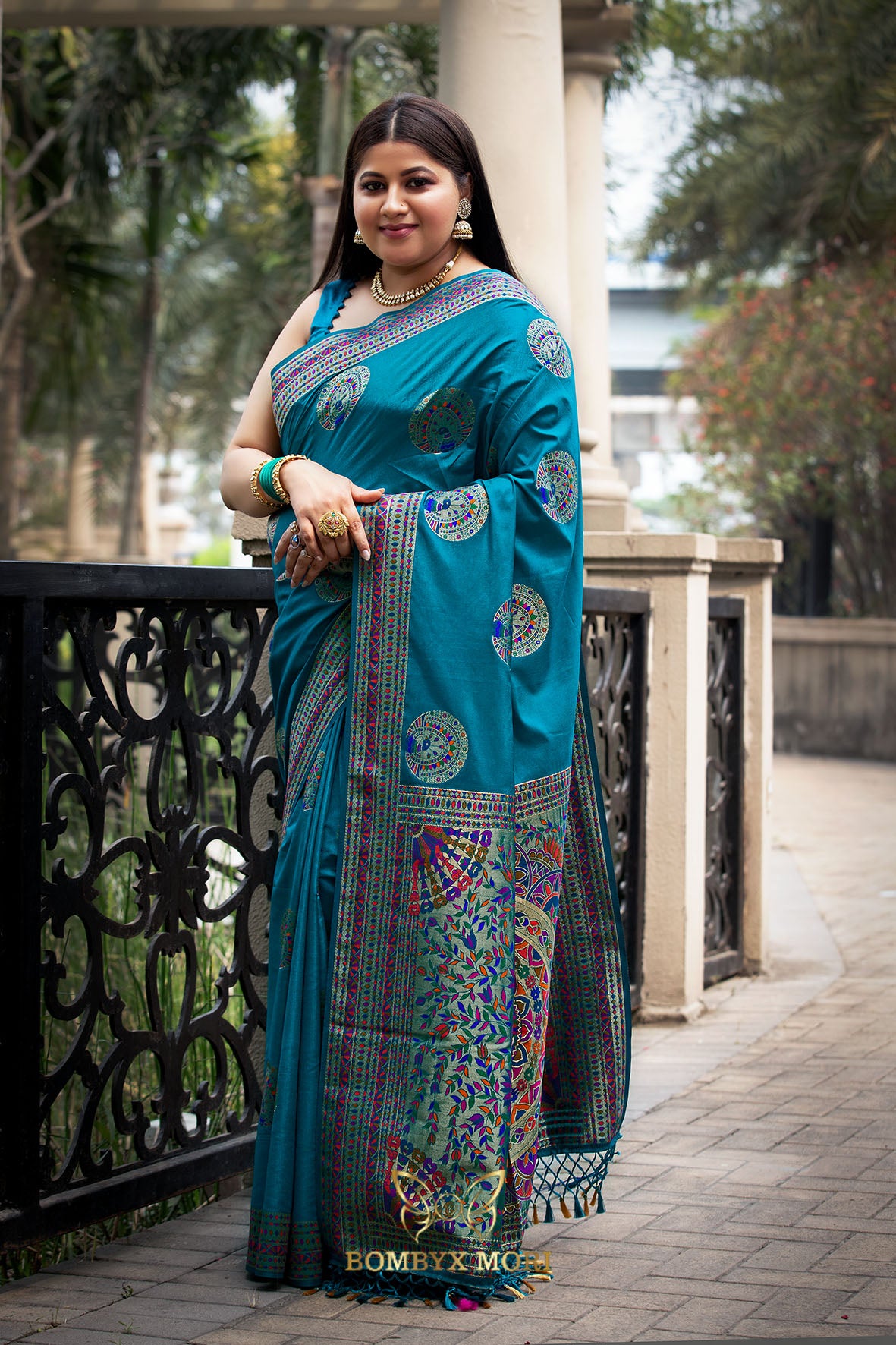  Mithila blue Madhubani silk saree