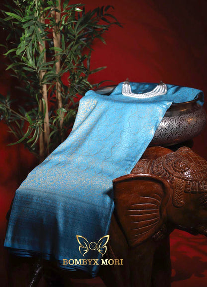 Olympic blue kanjeevaram brocade silk saree