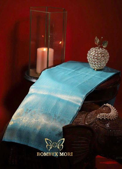 Baby blue Kanjeevaram brocade silk saree