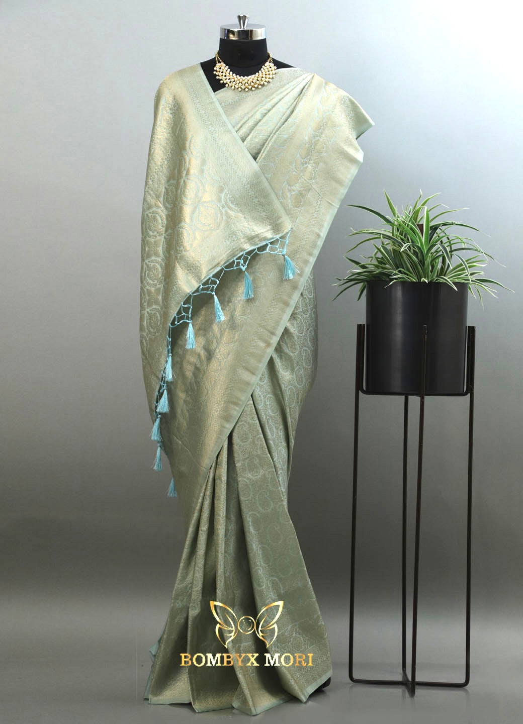 Powder Blue Brocade silk saree