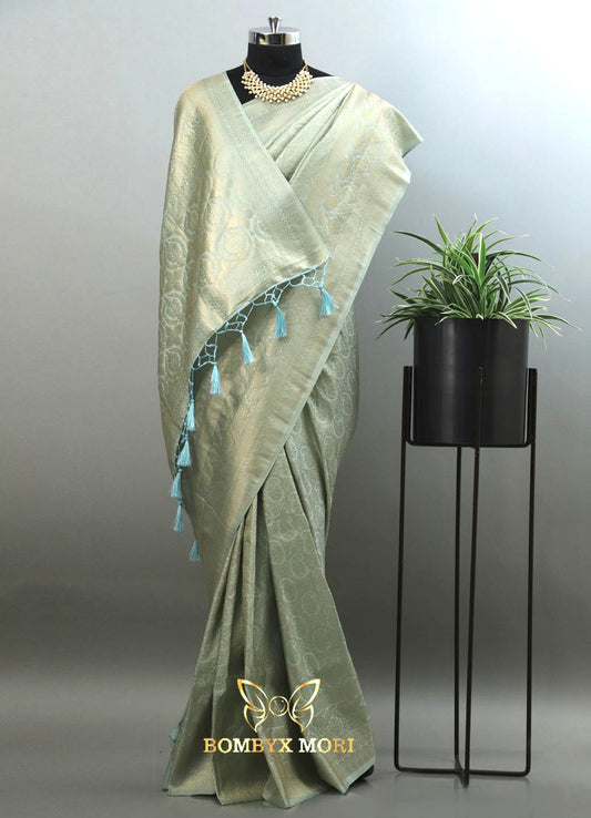 Powder Blue Brocade silk saree