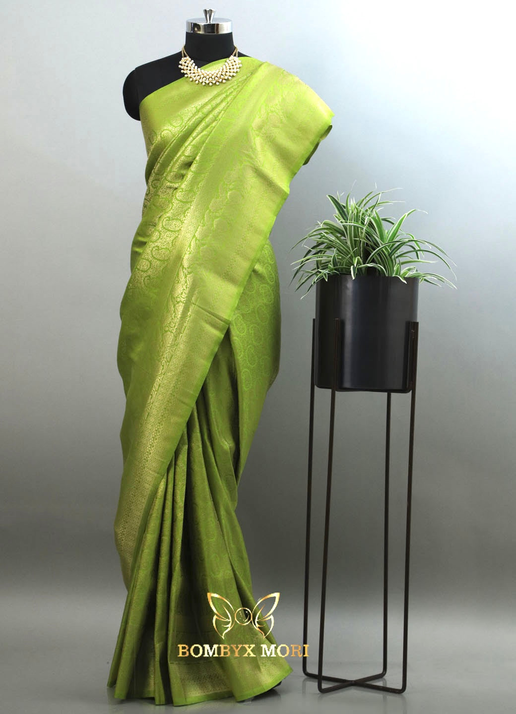 Lime Brocade silk saree