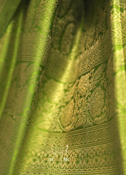 Lime Brocade silk saree