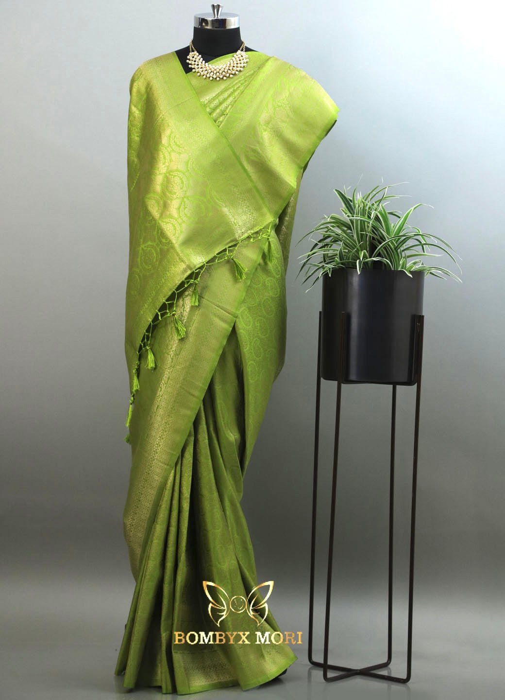 Lime Brocade silk saree