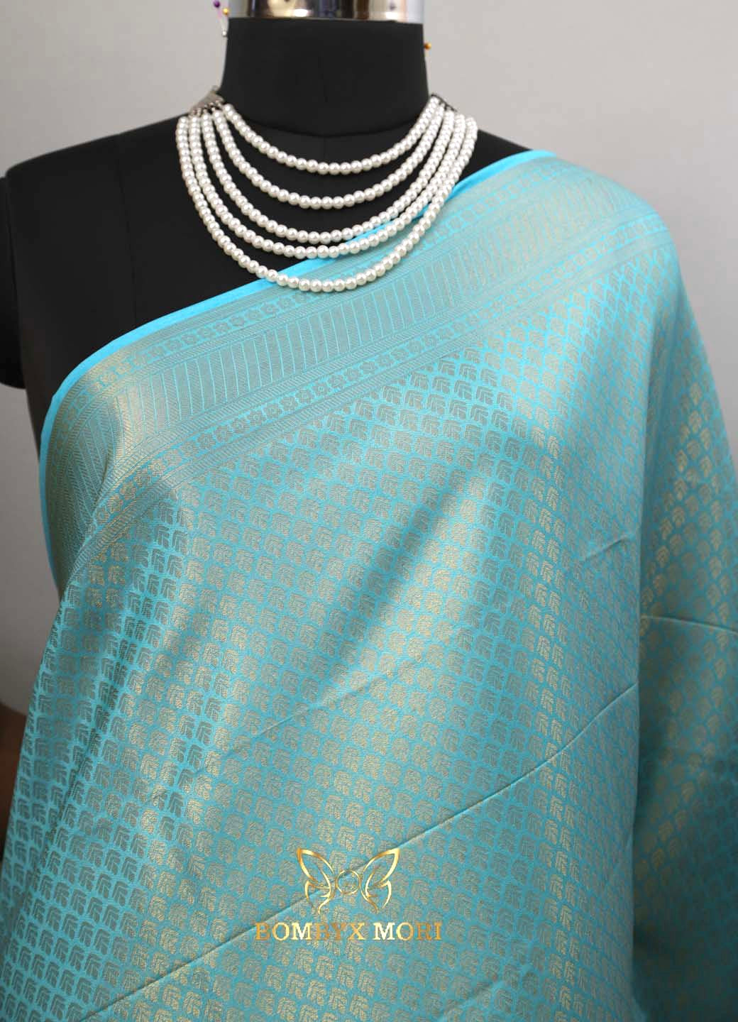 Baby blue Kanjeevaram brocade silk saree