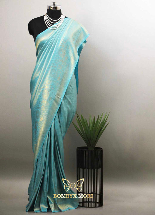 Baby blue Kanjeevaram brocade silk saree