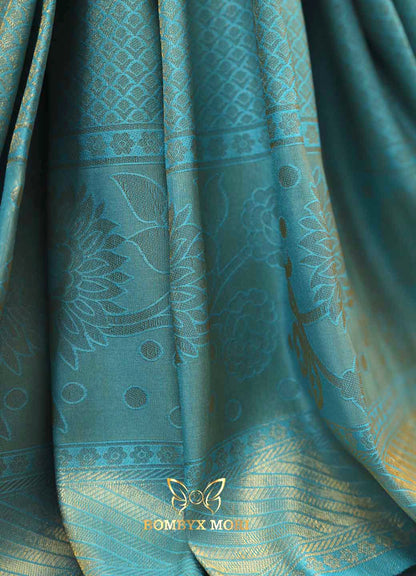 Baby blue Kanjeevaram brocade silk saree