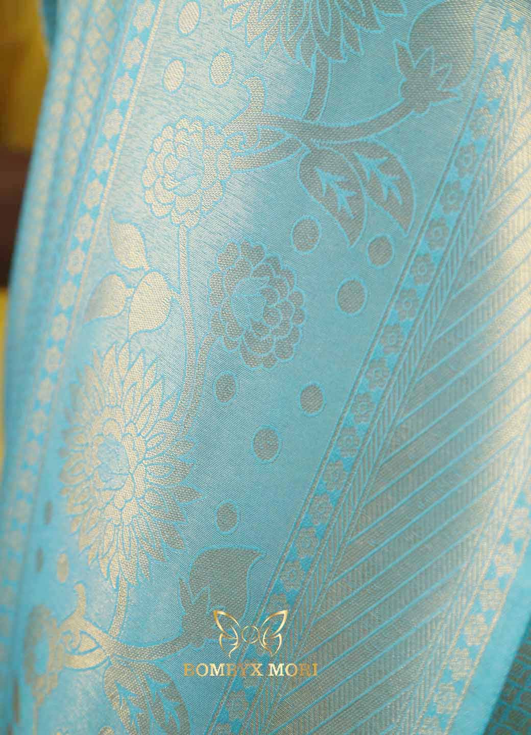 Baby blue Kanjeevaram brocade silk saree