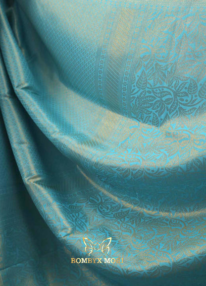 Baby blue Kanjeevaram brocade silk saree