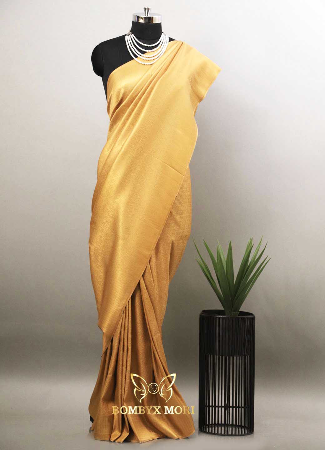 Bright Golden kanjivaram brocade silk saree