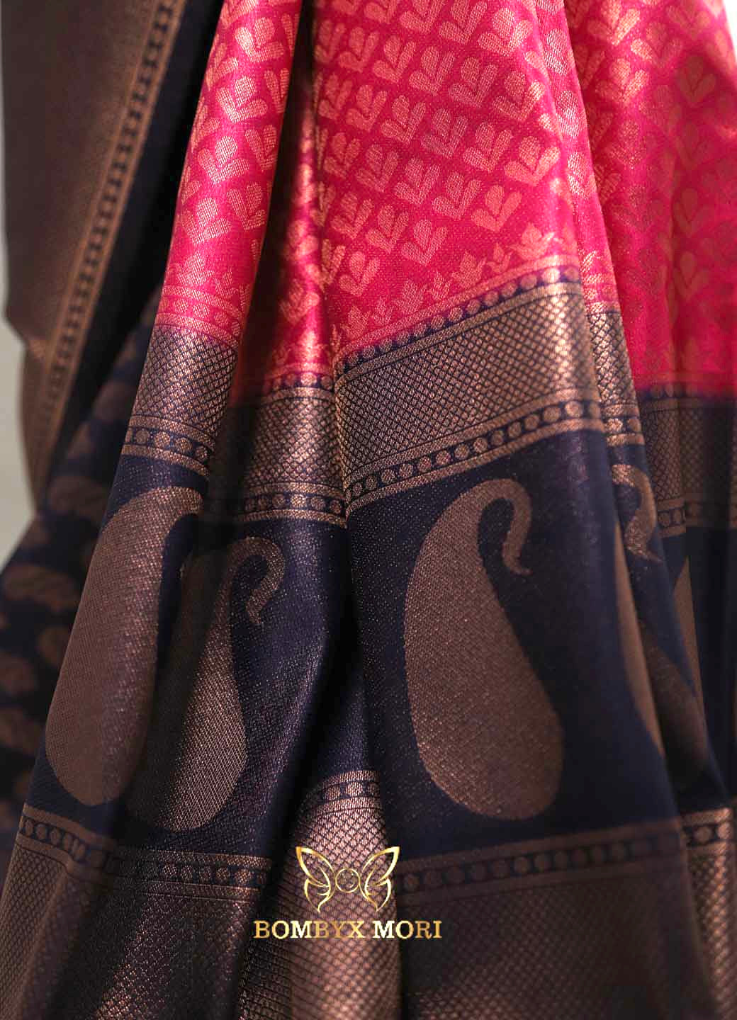 Midnight blue and magenta pink kanjeevaram brocade silk saree