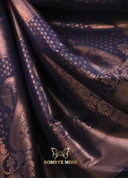 Midnight blue and magenta pink kanjeevaram brocade silk saree