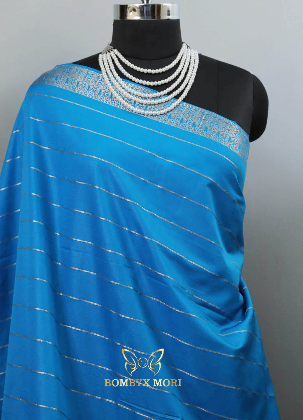 Dodger blue brocade silk saree