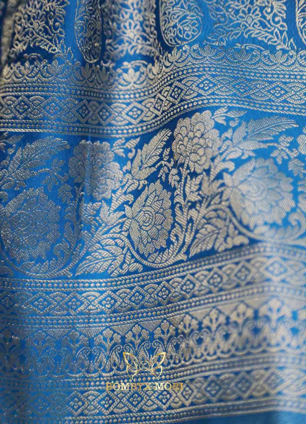 Dodger blue brocade silk saree