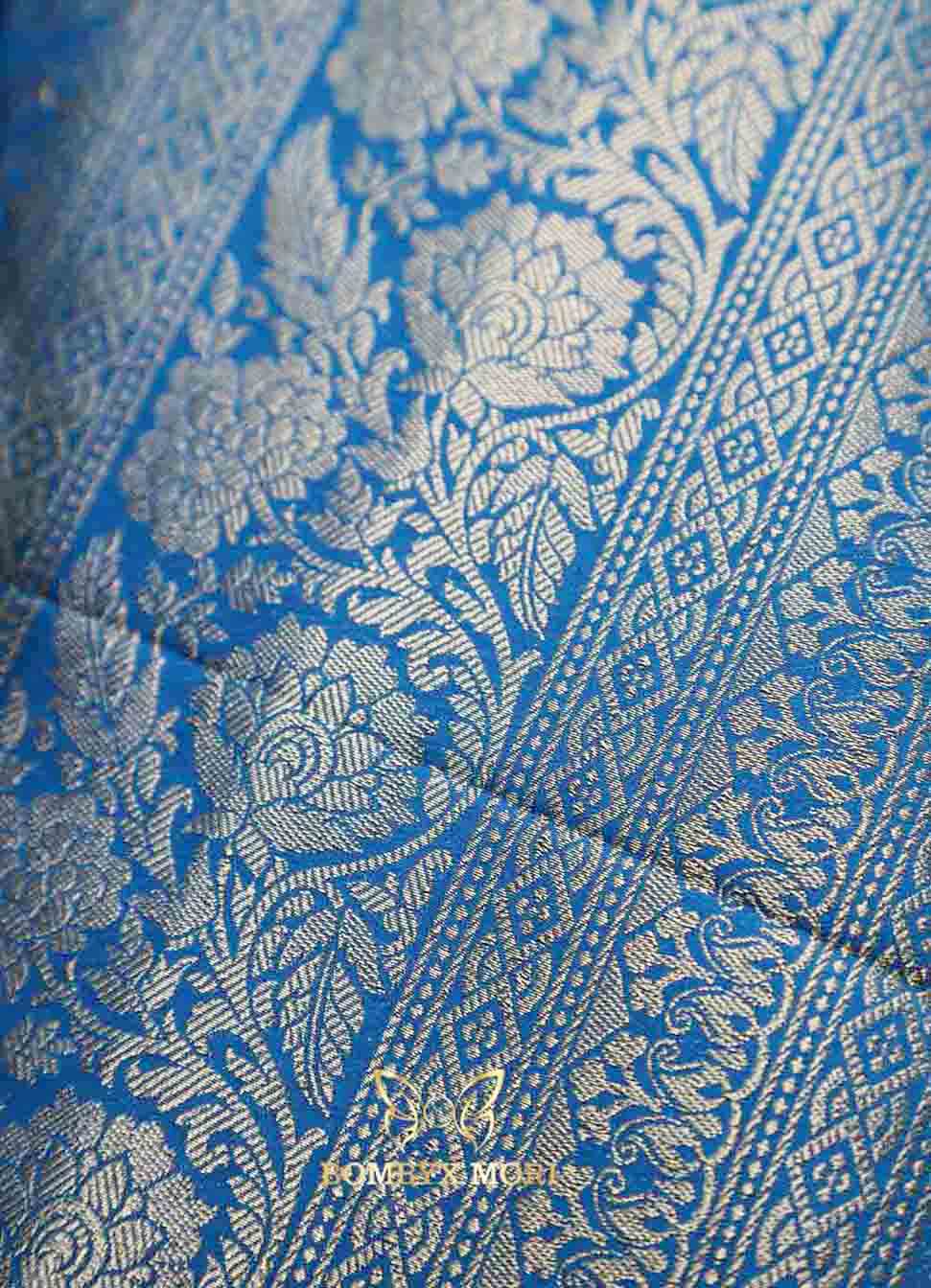 Dodger blue brocade silk saree